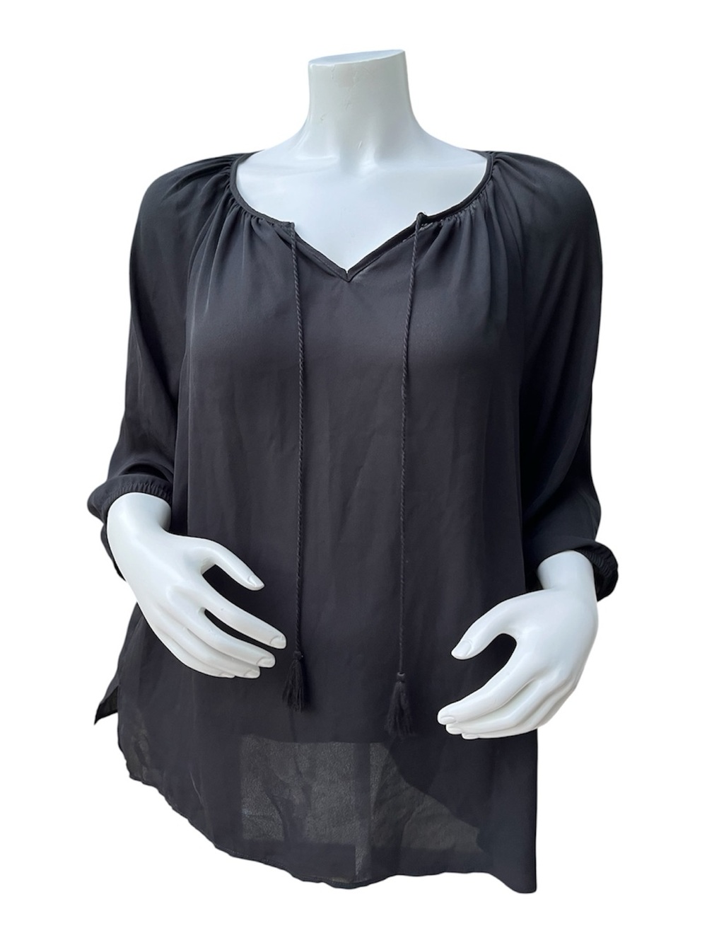 NWT Faded Glory Black Sheer Top With Drawstring Long Sleeve Women’s XL